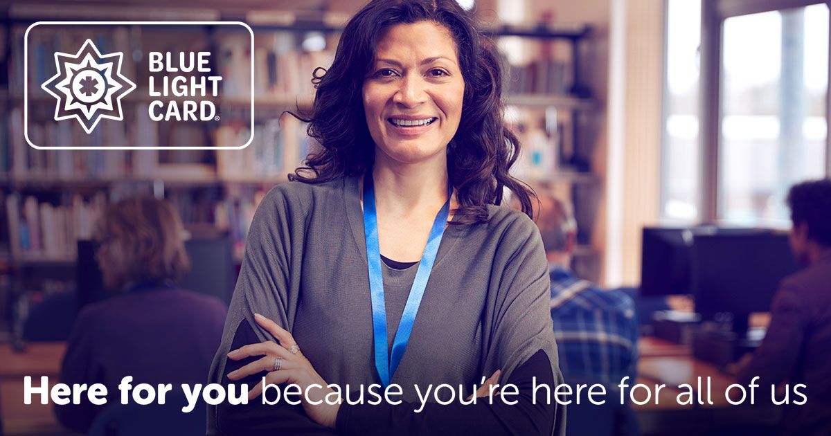 Teacher discounts are now available at Blue Light Card. The banner image shows a number of teachers accompanied by reasons why teachers are eligible.